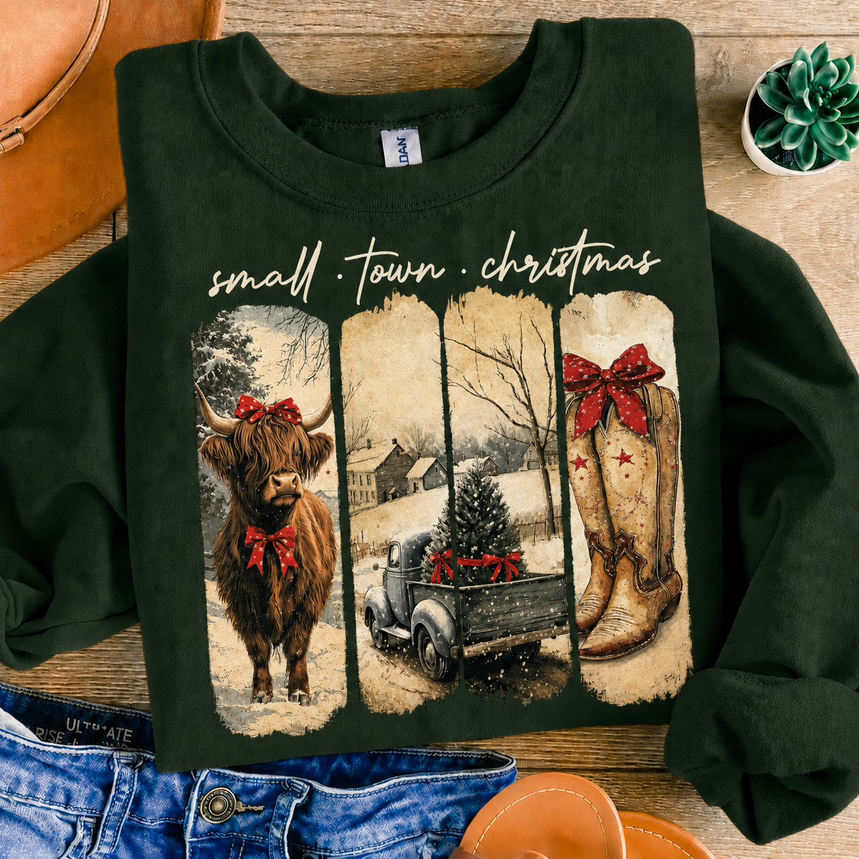 Small Town Christmas Western Graphic Tee & Crewneck