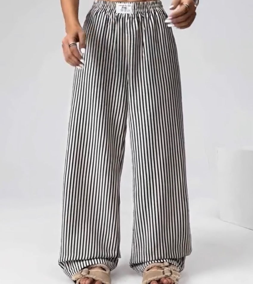 Linen Black & White Striped Pants