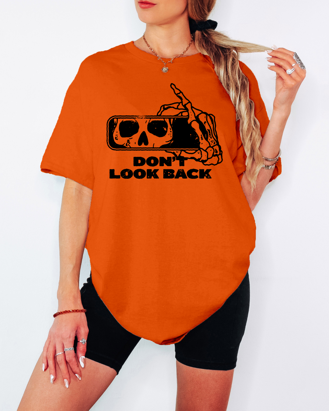 Don't Look Back Skeleton Hand Tee or Crew Sweatshirt