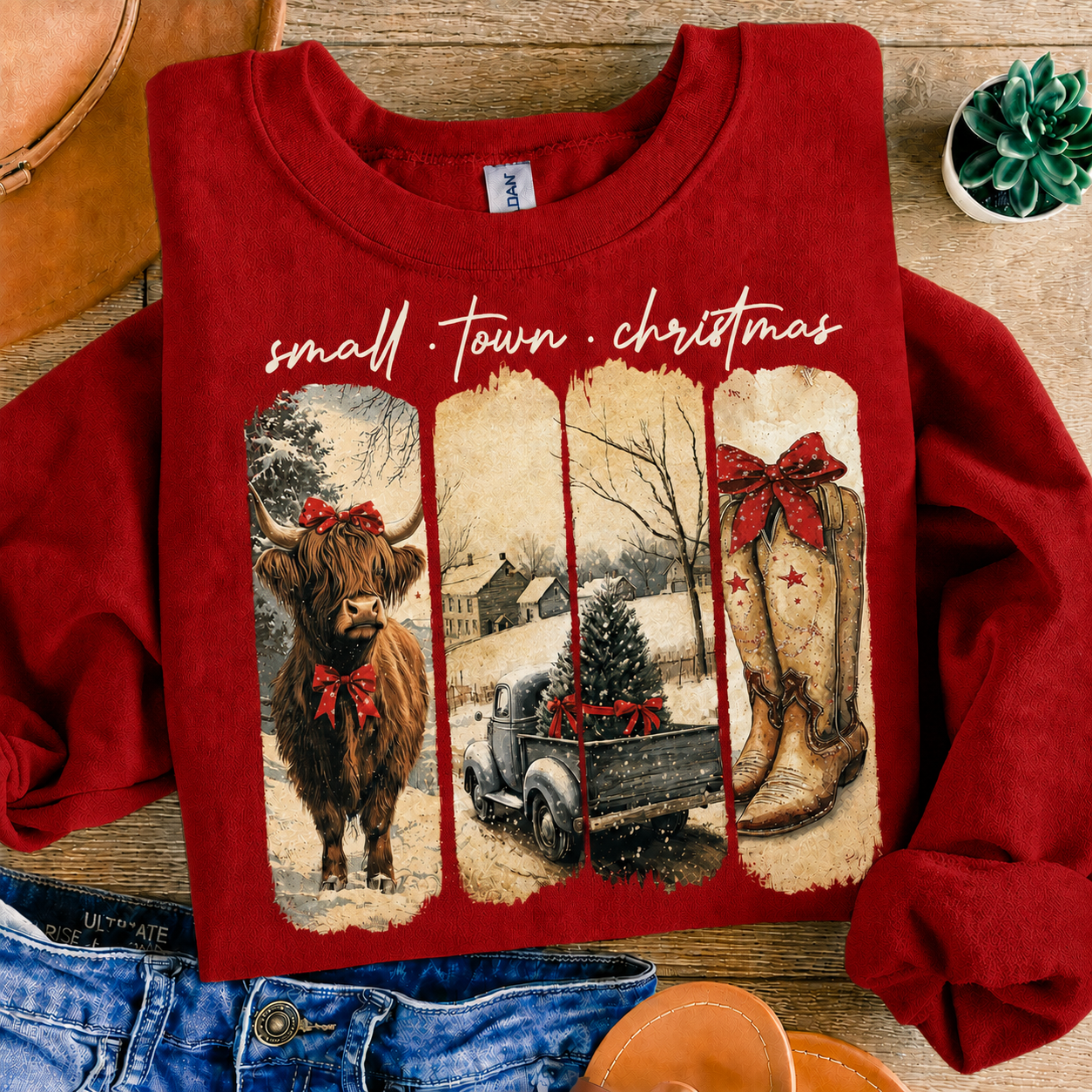 Small Town Christmas Western Graphic Tee & Crewneck