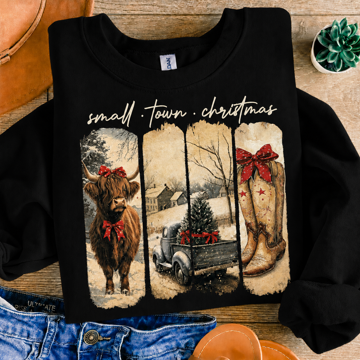 Small Town Christmas Western Graphic Tee & Crewneck