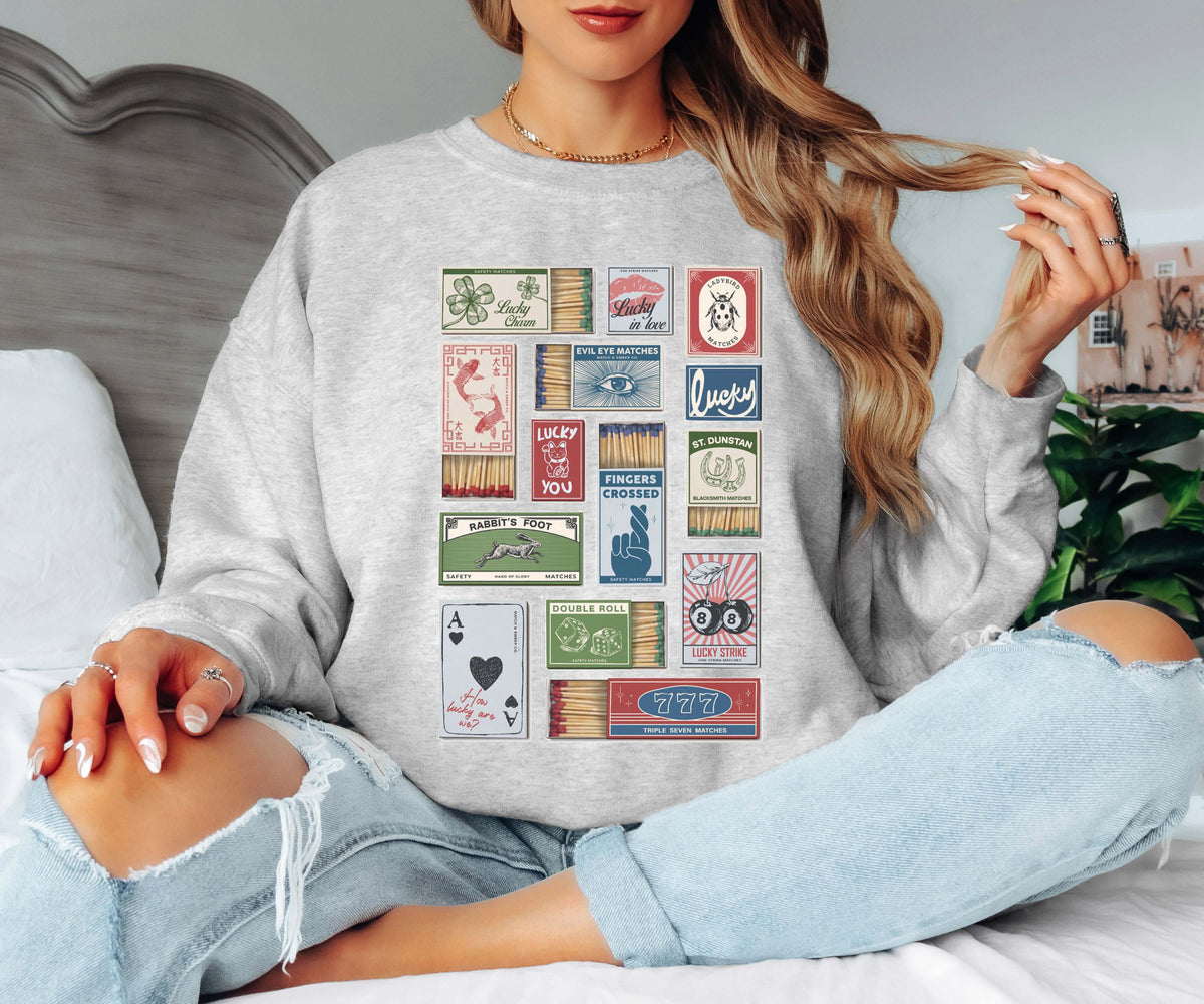 Lucky Matchbox Collage Tee or Crew Sweatshirt