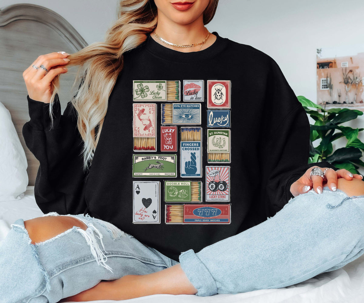 Lucky Matchbox Collage Tee or Crew Sweatshirt