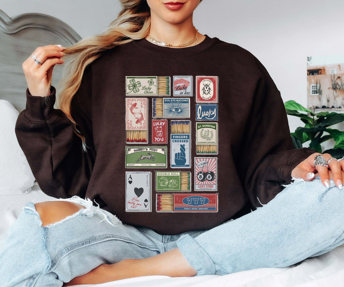 Lucky Matchbox Collage Tee or Crew Sweatshirt