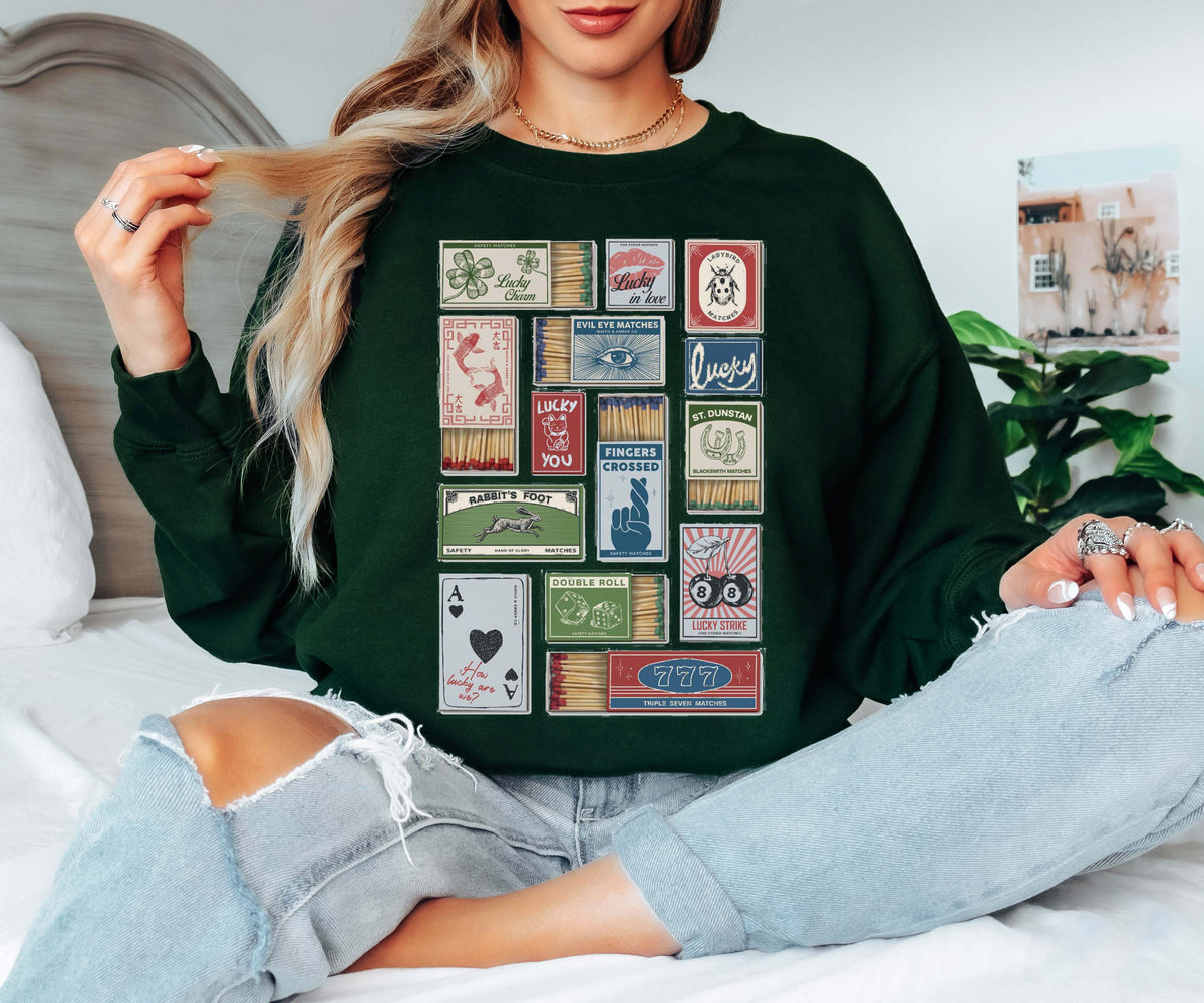 Lucky Matchbox Collage Tee or Crew Sweatshirt