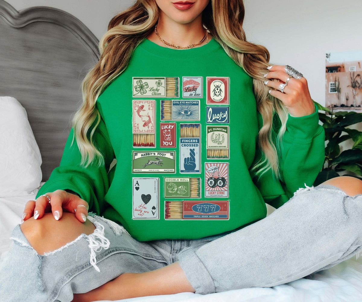 Lucky Matchbox Collage Tee or Crew Sweatshirt