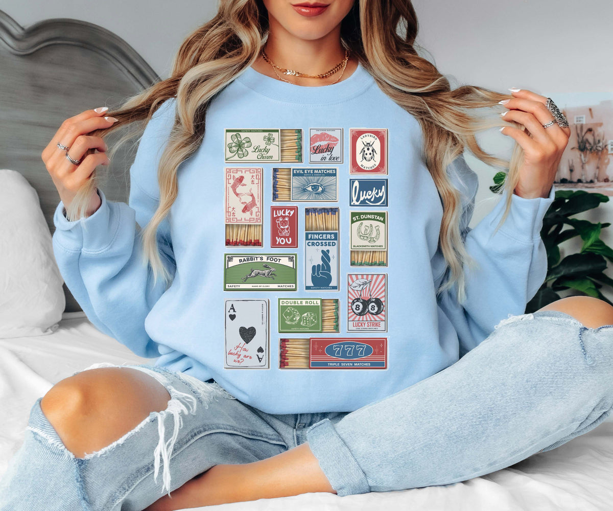 Lucky Matchbox Collage Tee or Crew Sweatshirt