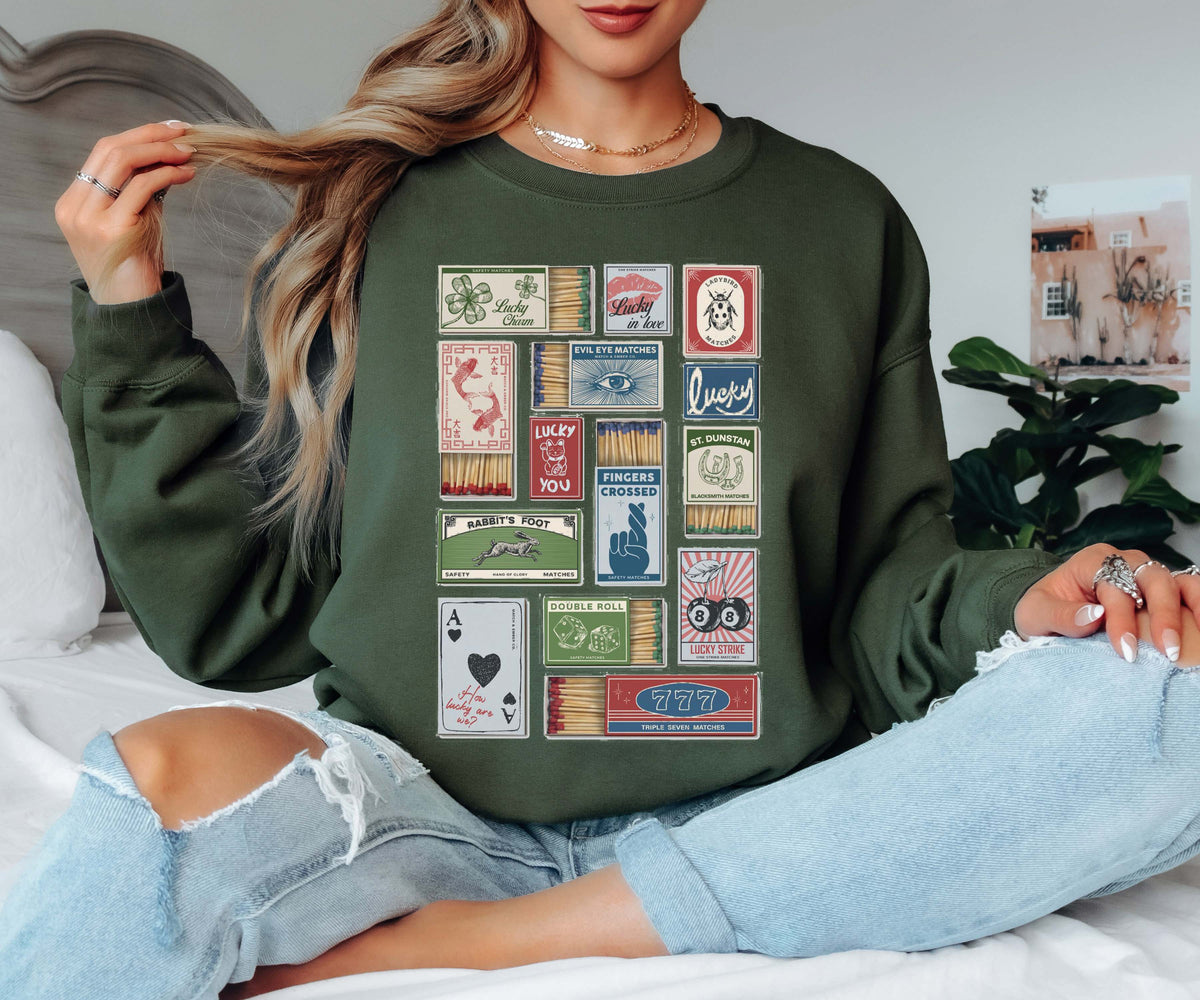Lucky Matchbox Collage Tee or Crew Sweatshirt