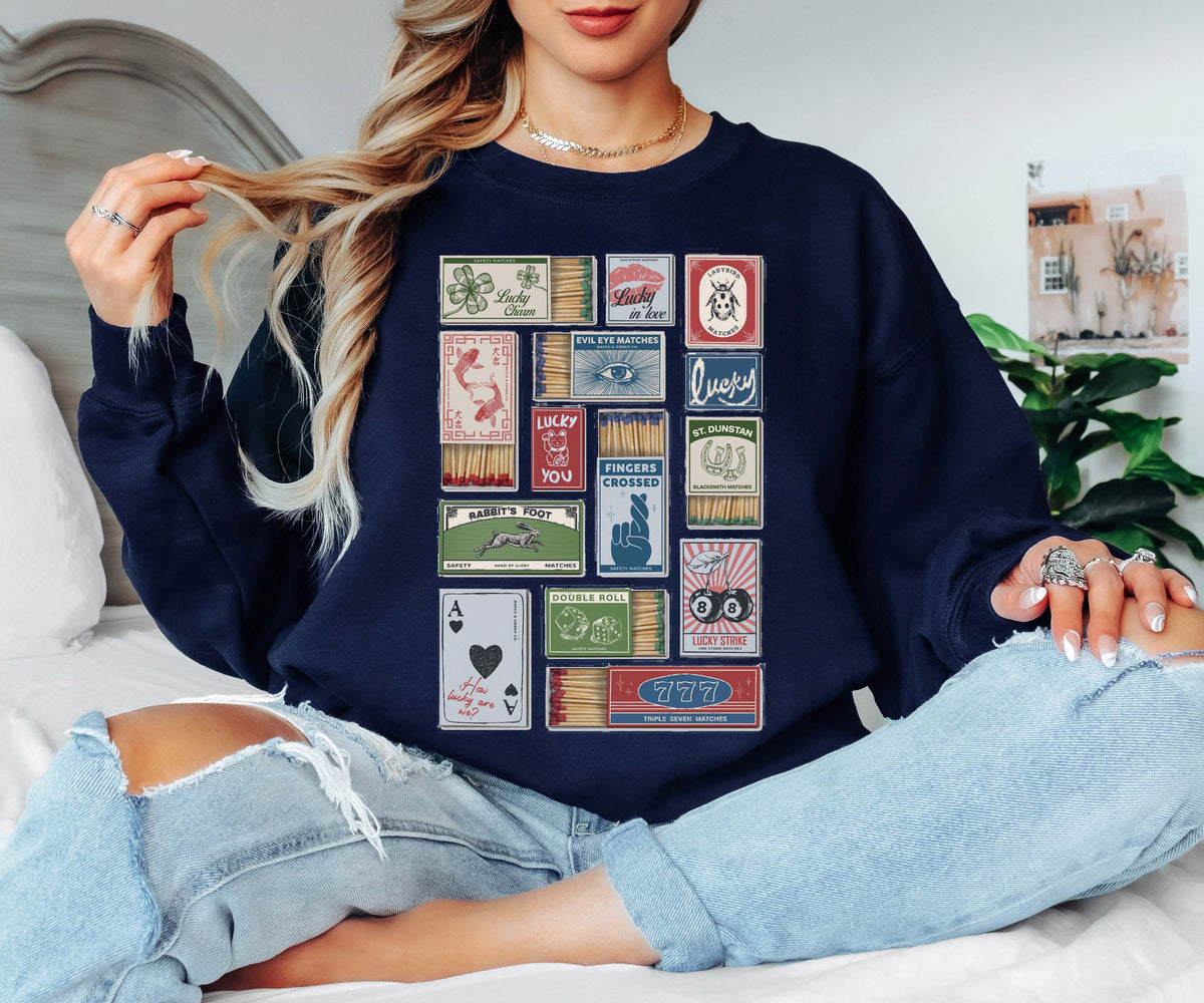 Lucky Matchbox Collage Tee or Crew Sweatshirt