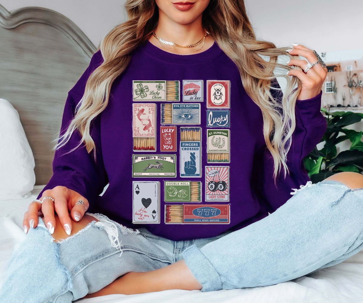 Lucky Matchbox Collage Tee or Crew Sweatshirt