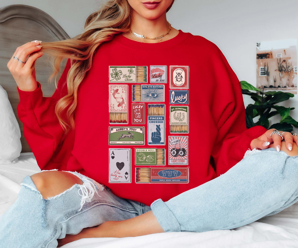 Lucky Matchbox Collage Tee or Crew Sweatshirt