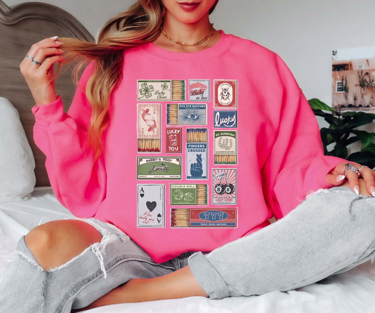 Lucky Matchbox Collage Tee or Crew Sweatshirt