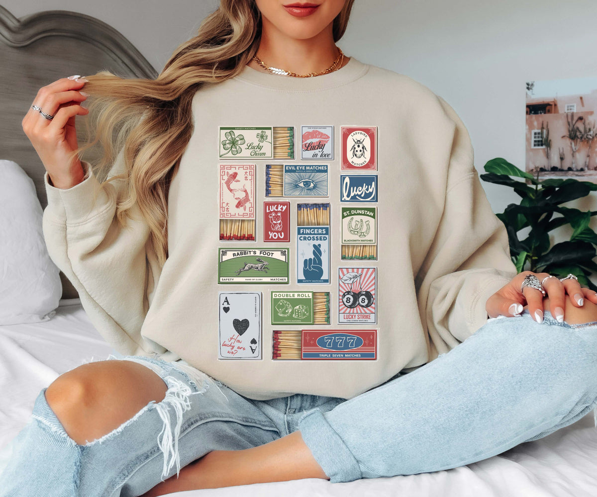 Lucky Matchbox Collage Tee or Crew Sweatshirt