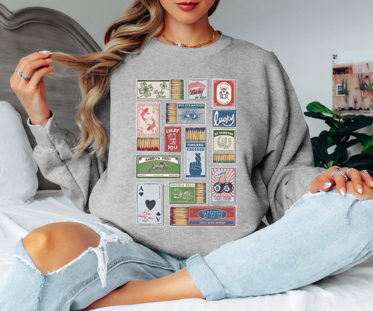 Lucky Matchbox Collage Tee or Crew Sweatshirt