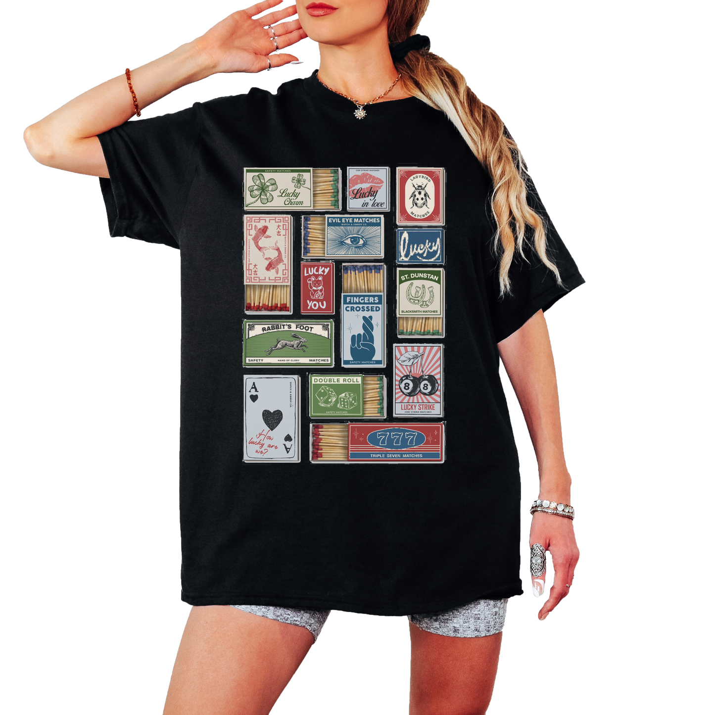 Lucky Matchbox Collage Tee or Crew Sweatshirt