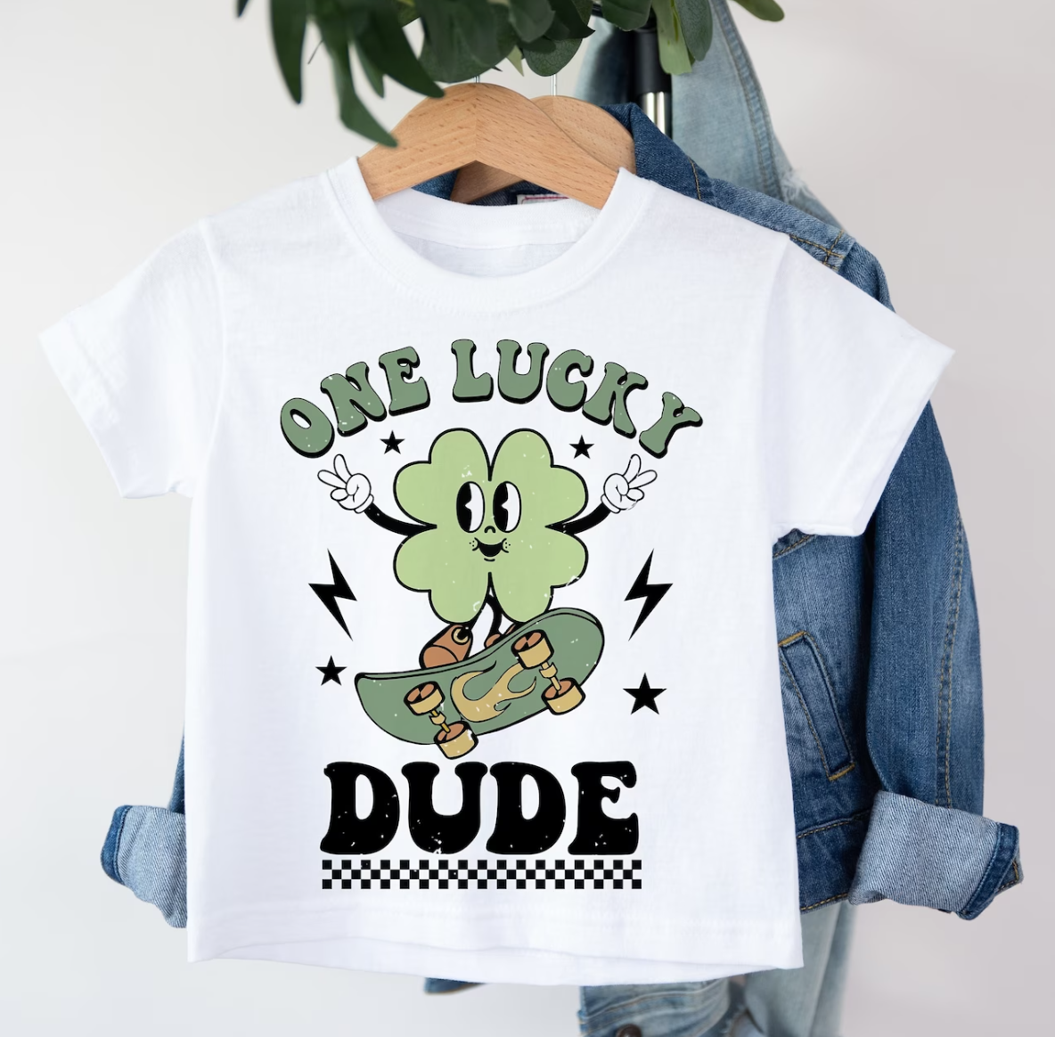 One Lucky Dude 4 Leaf Clover Skateboarding Tee