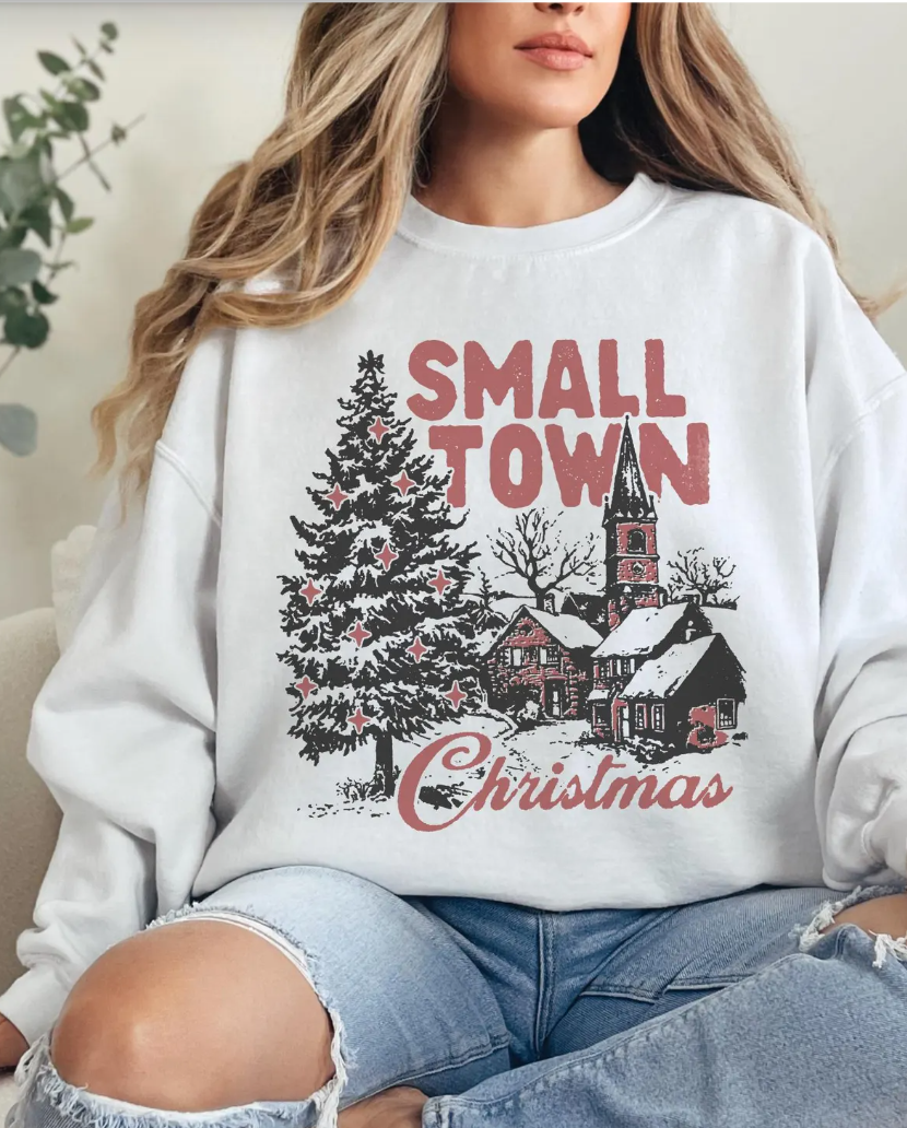 Small Town Christmas Scene T-Shirt or Crew Sweatshirt