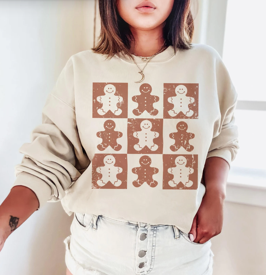 Checkered Gingerbread Men T-Shirt or Crew Sweatshirt