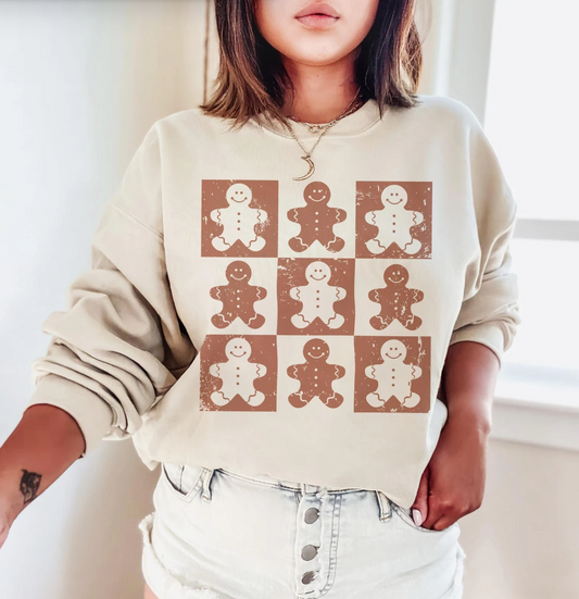 Checkered Gingerbread Men T-Shirt or Crew Sweatshirt