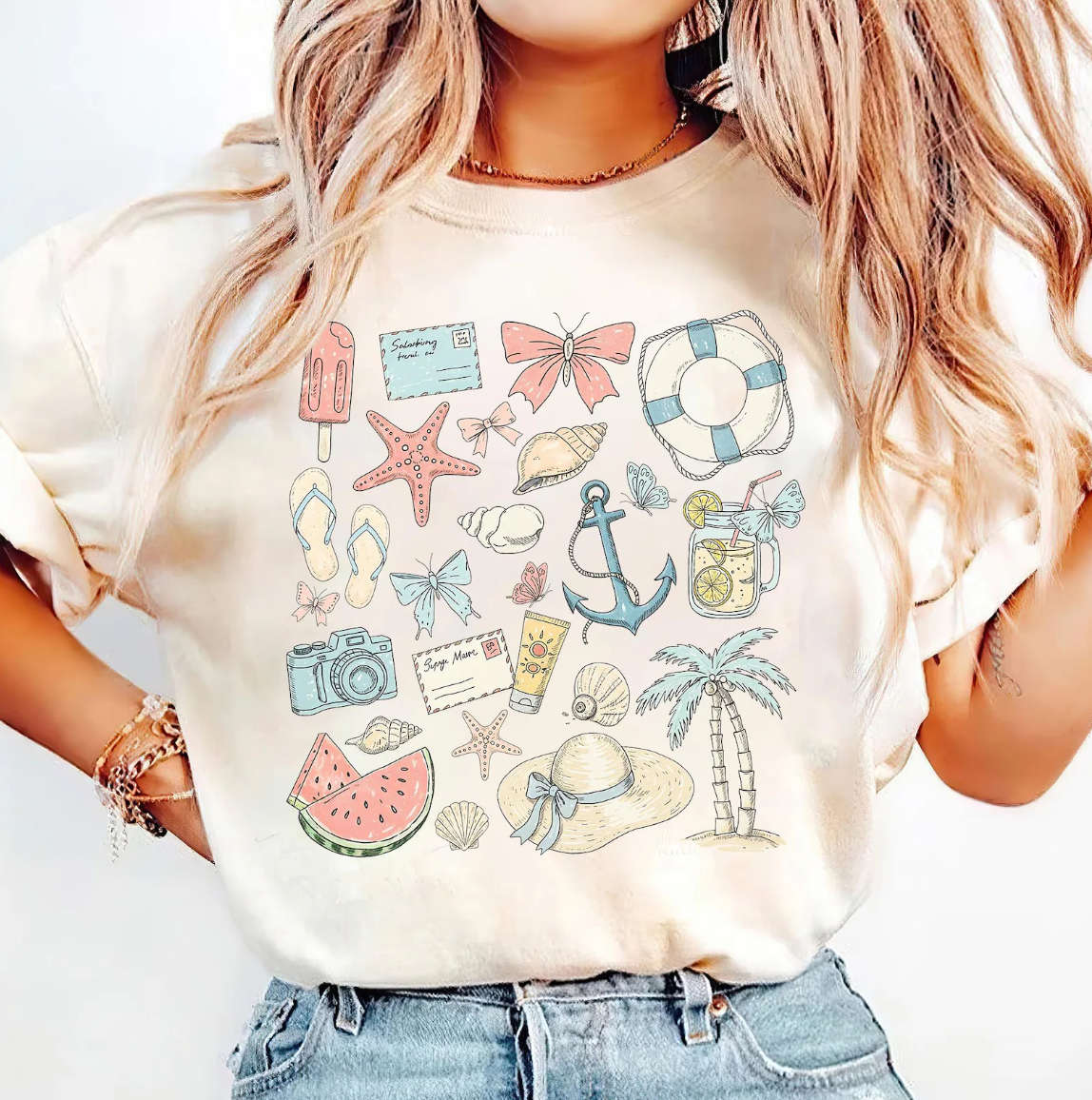 Summer & Beach Things Collage T-Shirt or Crew Sweatshirt