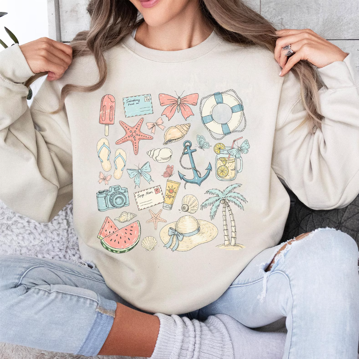 Summer & Beach Things Collage T-Shirt or Crew Sweatshirt