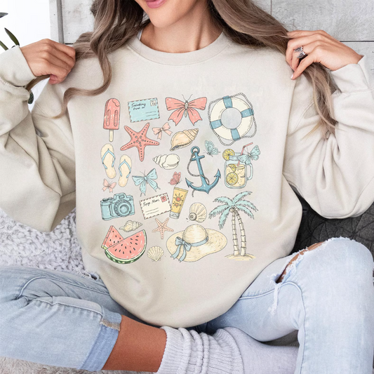 Summer & Beach Things Collage T-Shirt or Crew Sweatshirt