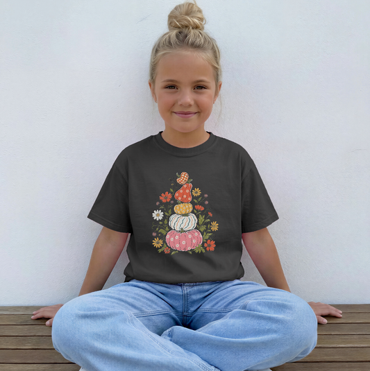 Patterned Pumpkin Stack Youth Tee