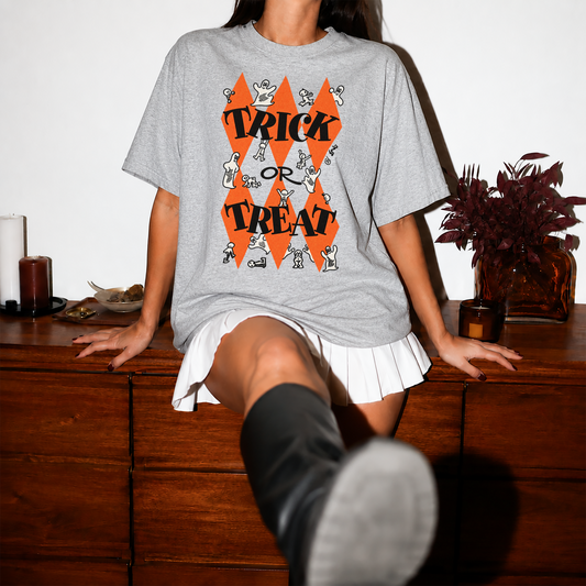 Trick Or Treat Argyle Ghosts Tee or Crew Sweatshirt