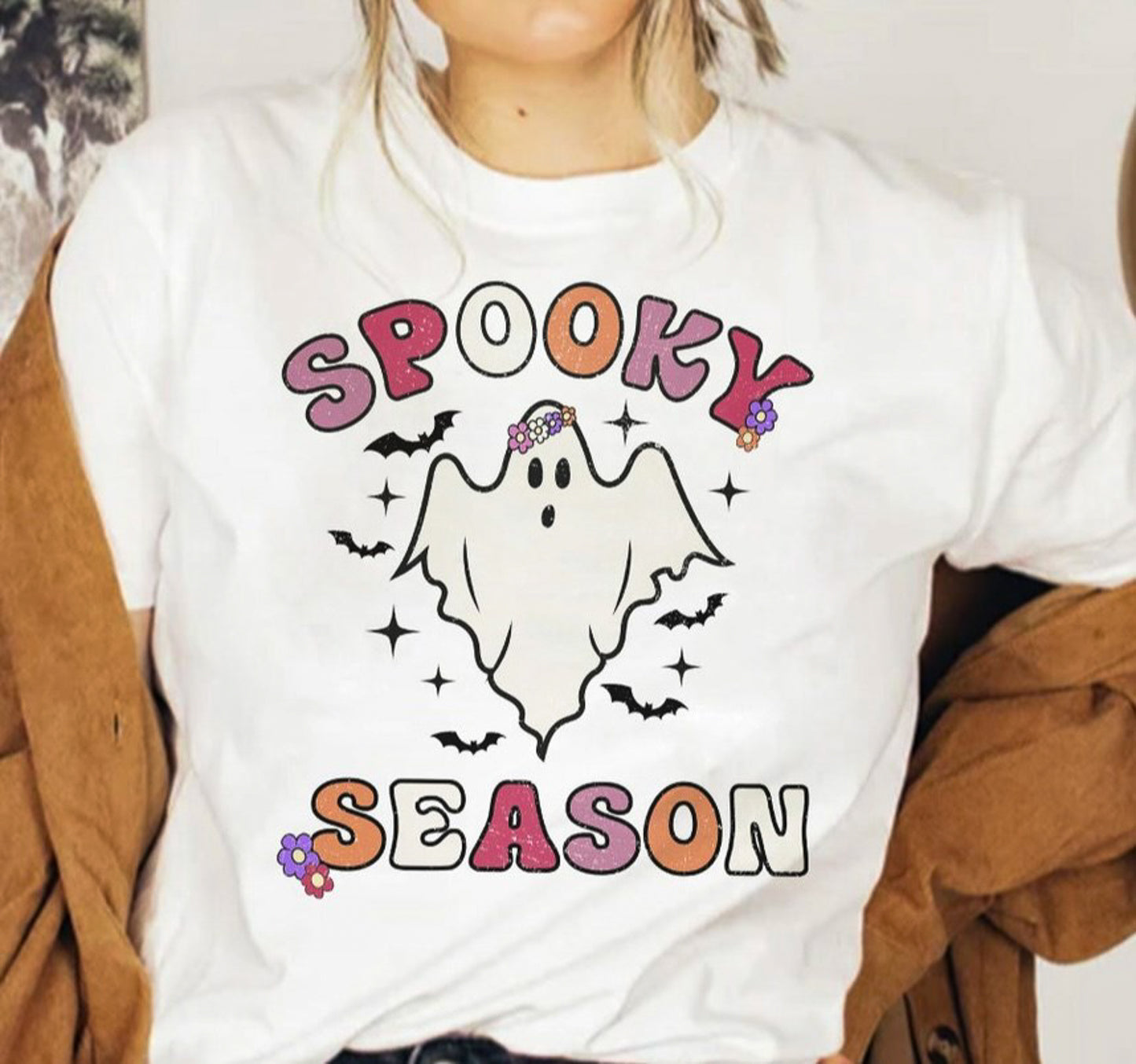 Spooky Season Ghost & Bats Tee
