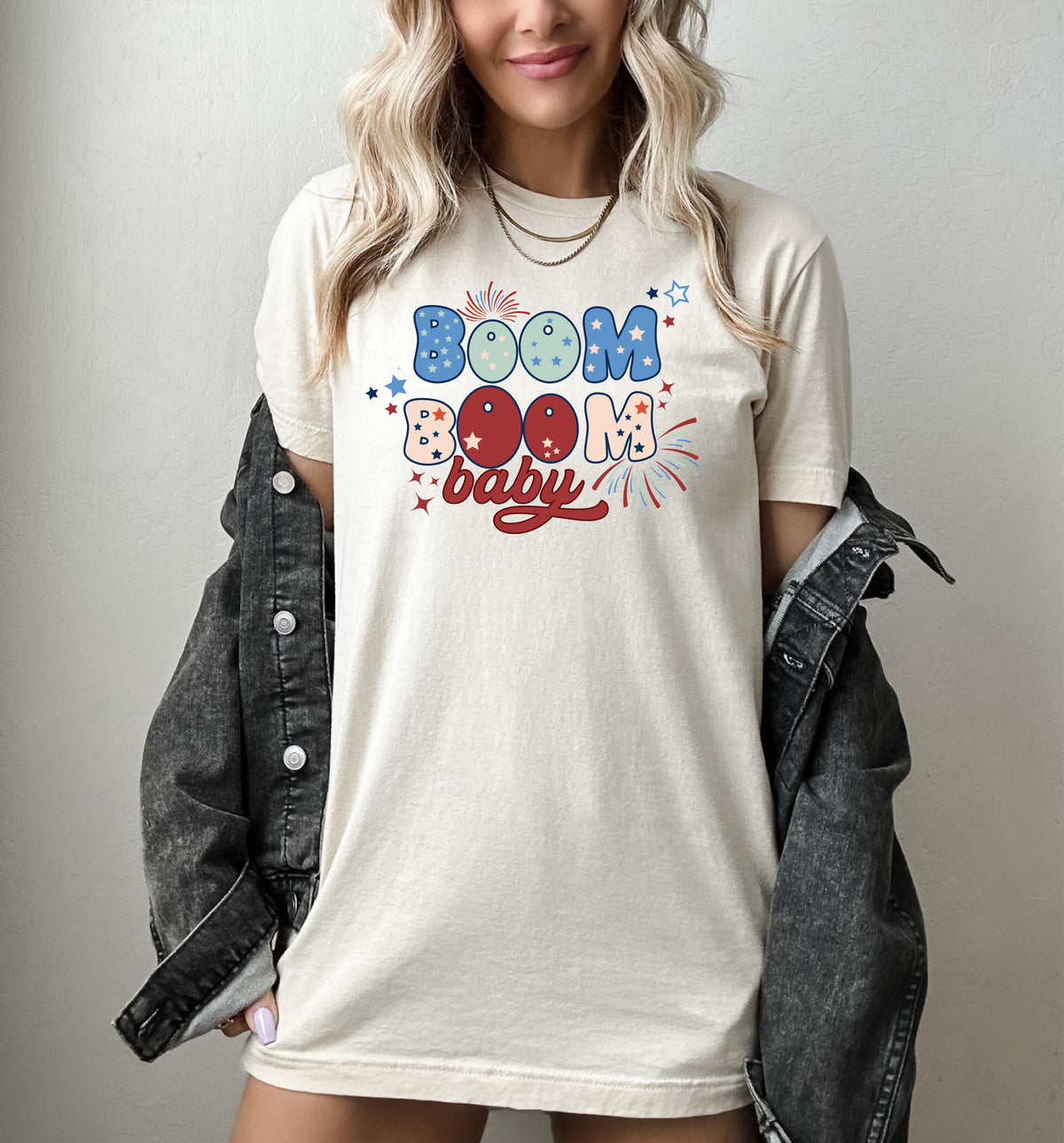Boom Boom Baby Retro Patriotic T-Shirt or Crew Sweatshirt