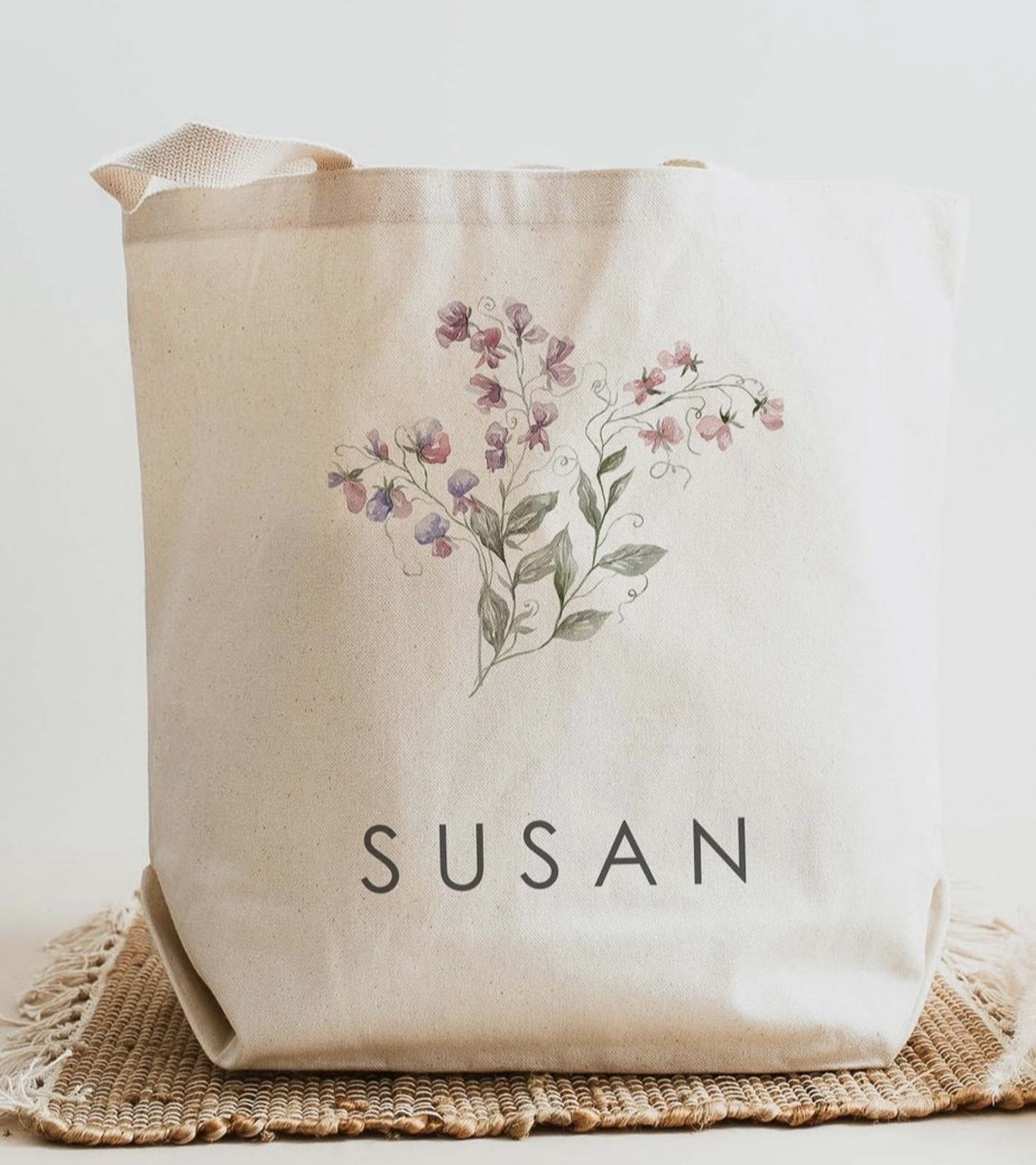 Personalized Birth Flower Canvas Totes
