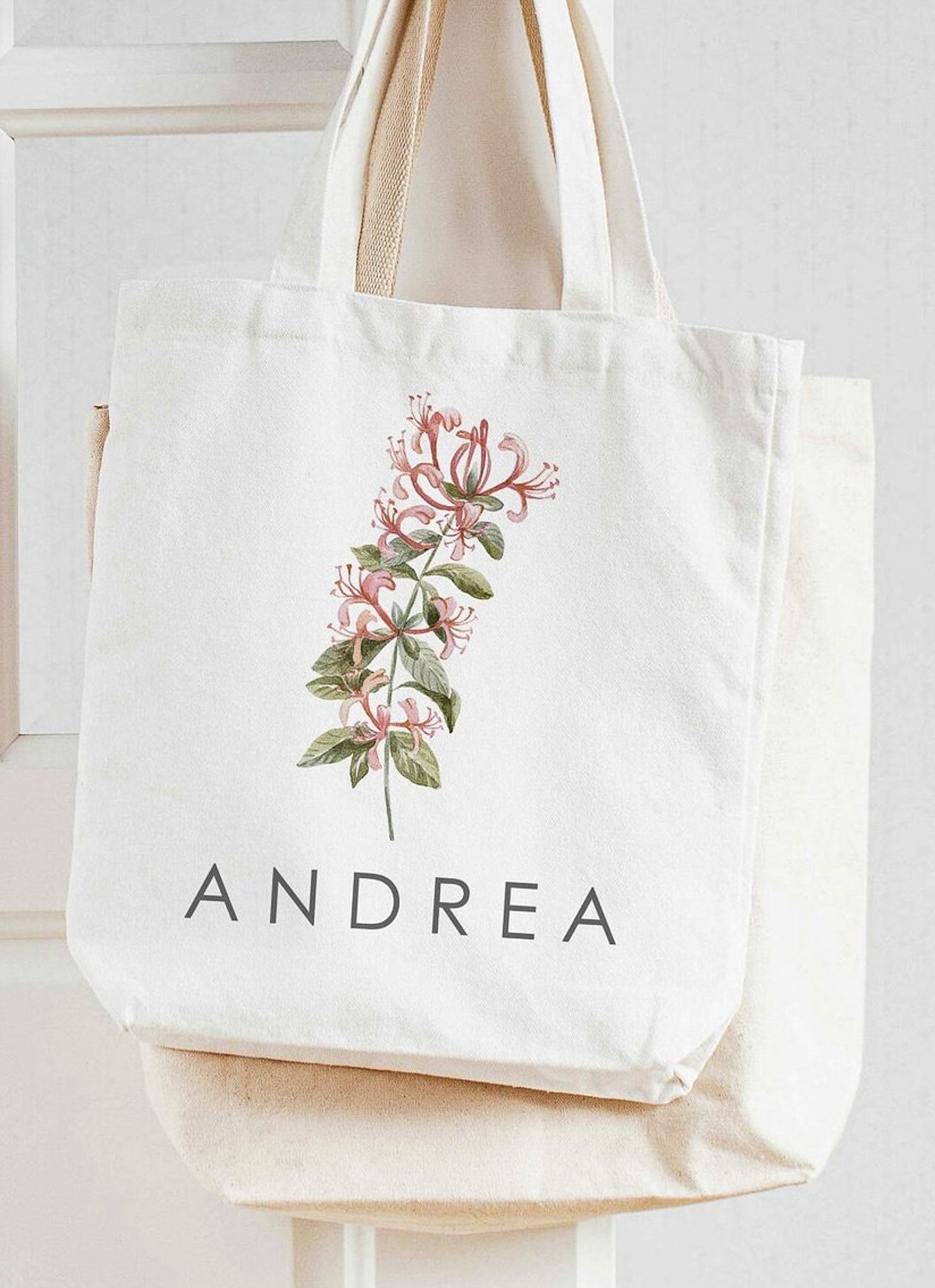 Personalized Birth Flower Canvas Totes