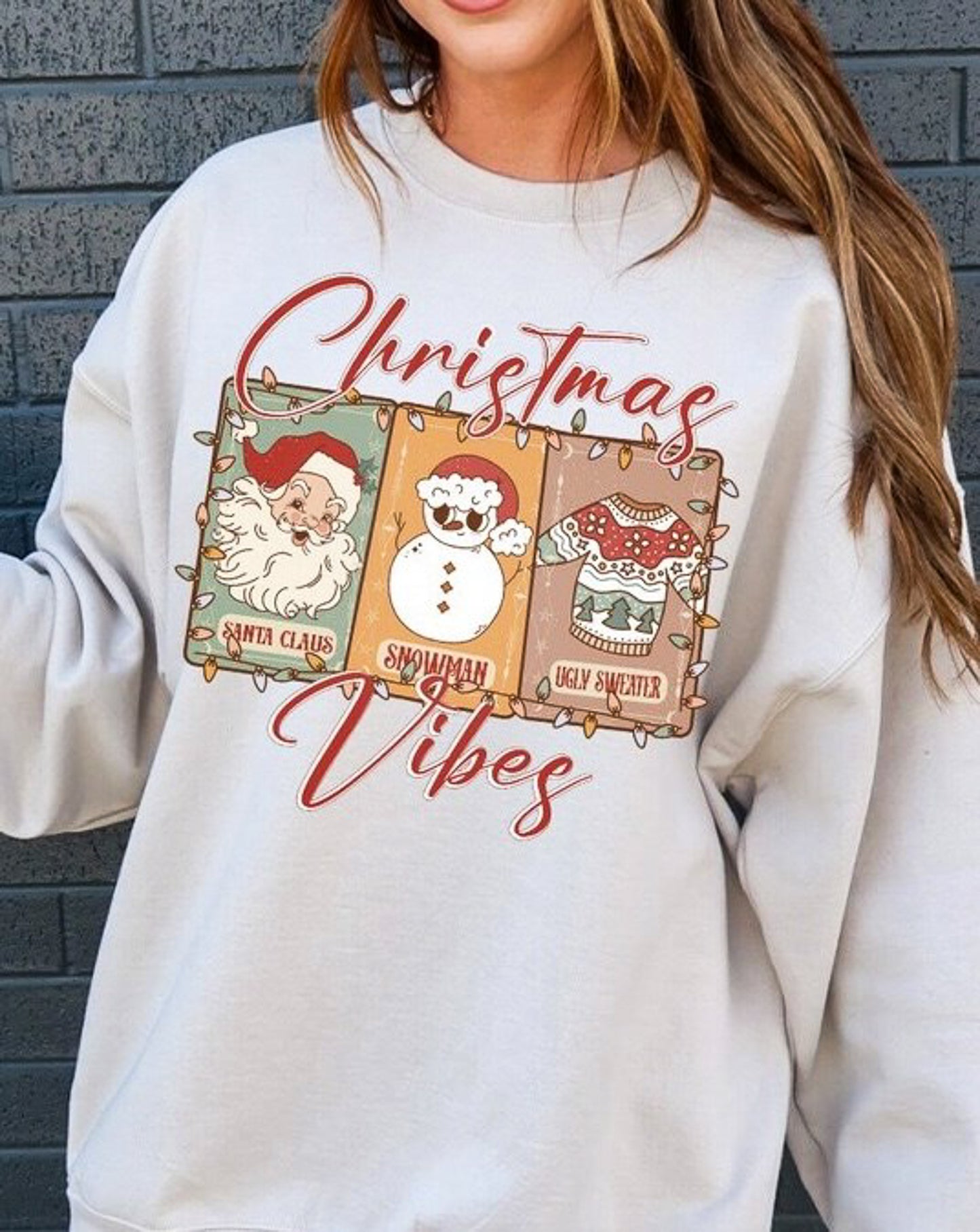 Christmas Vibes 3 Christmas Cards Crew Sweatshirt