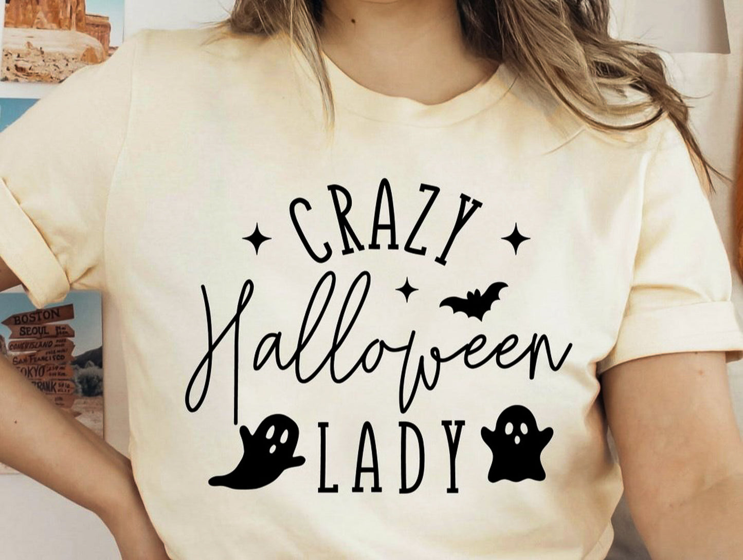 Crazy Halloween Lady T-Shirt or Crew Sweatshirt