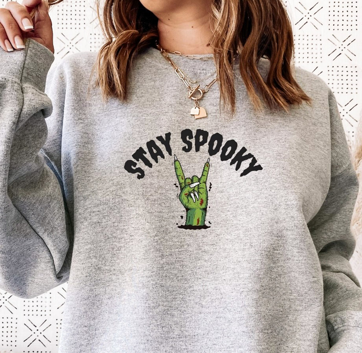Stay Spooky Rock & Roll Monster Hand Crew Sweatshirt