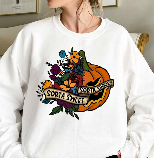 Sorta Sweet Sorta Spooky Floral Jack-O-Lantern Crew Sweatshirt