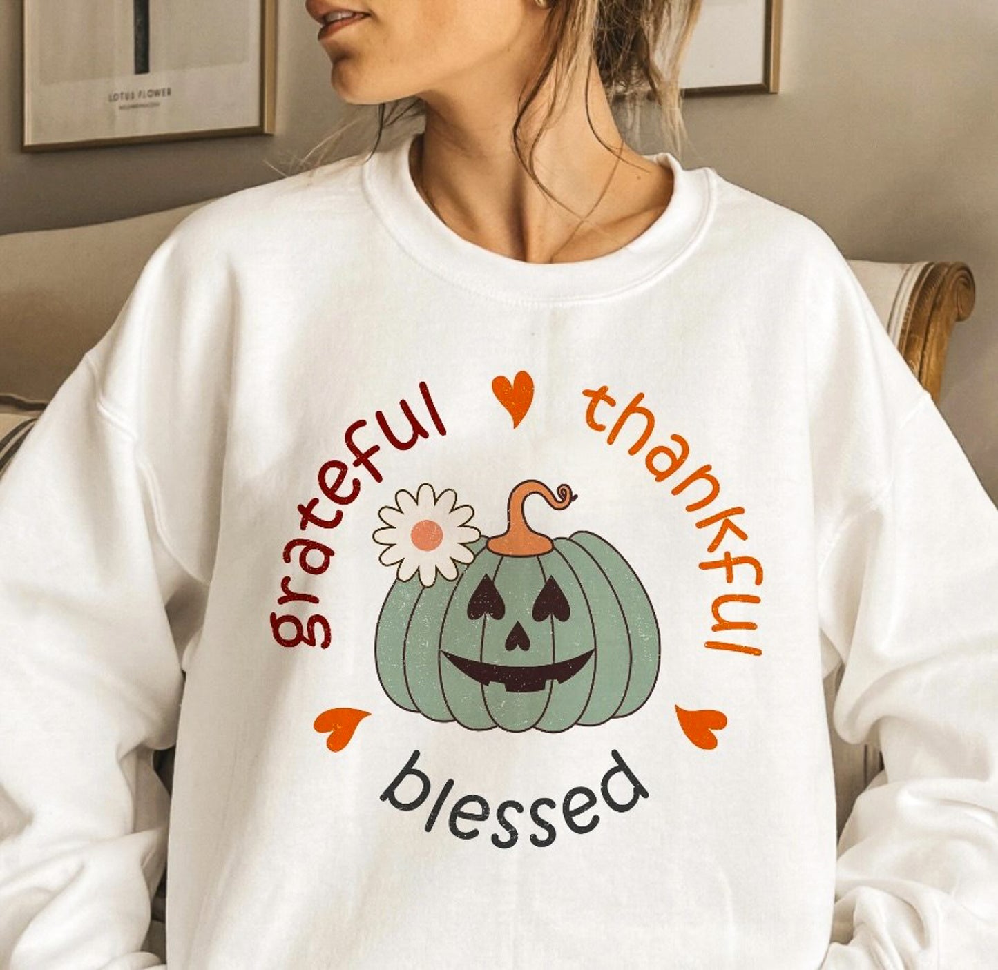 Grateful Thankful Blessed Jack-O-Lantern Crew Sweatshirt