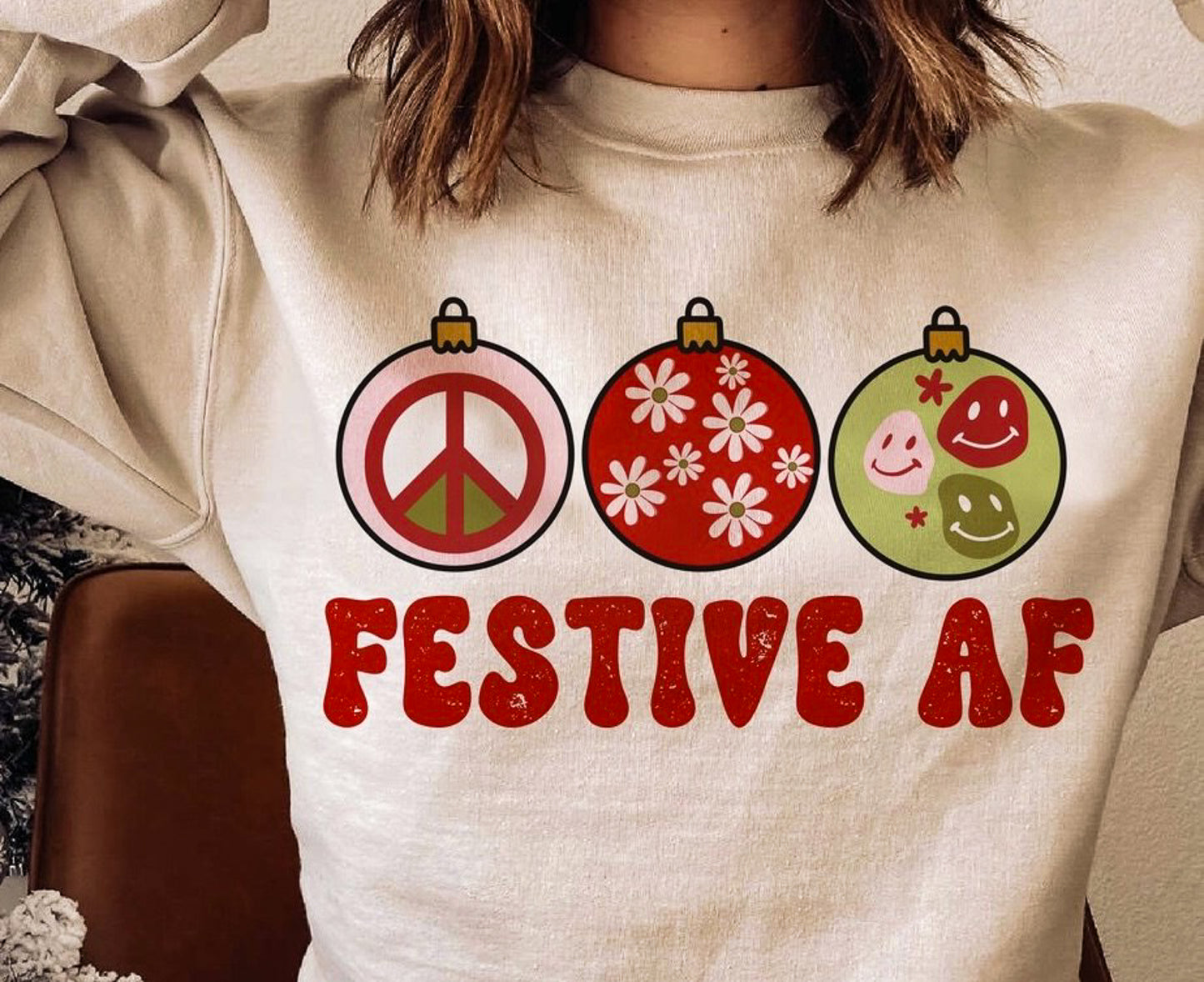 Festive AF 3 Ornaments Crew Sweatshirt