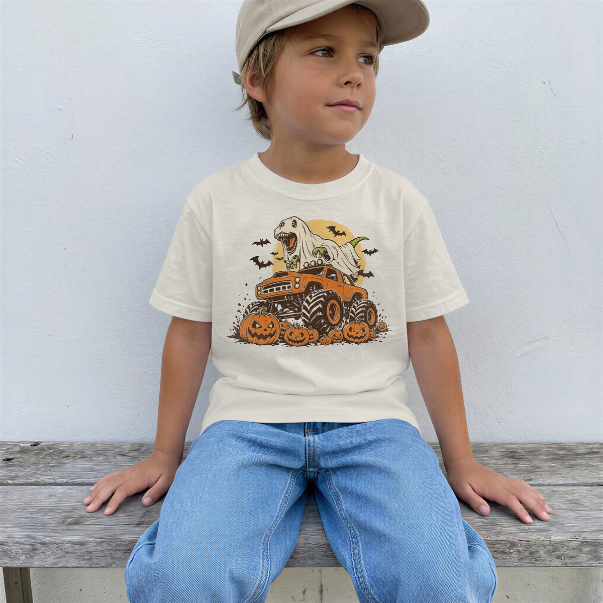 Monster Truck Halloween - white toddler tee