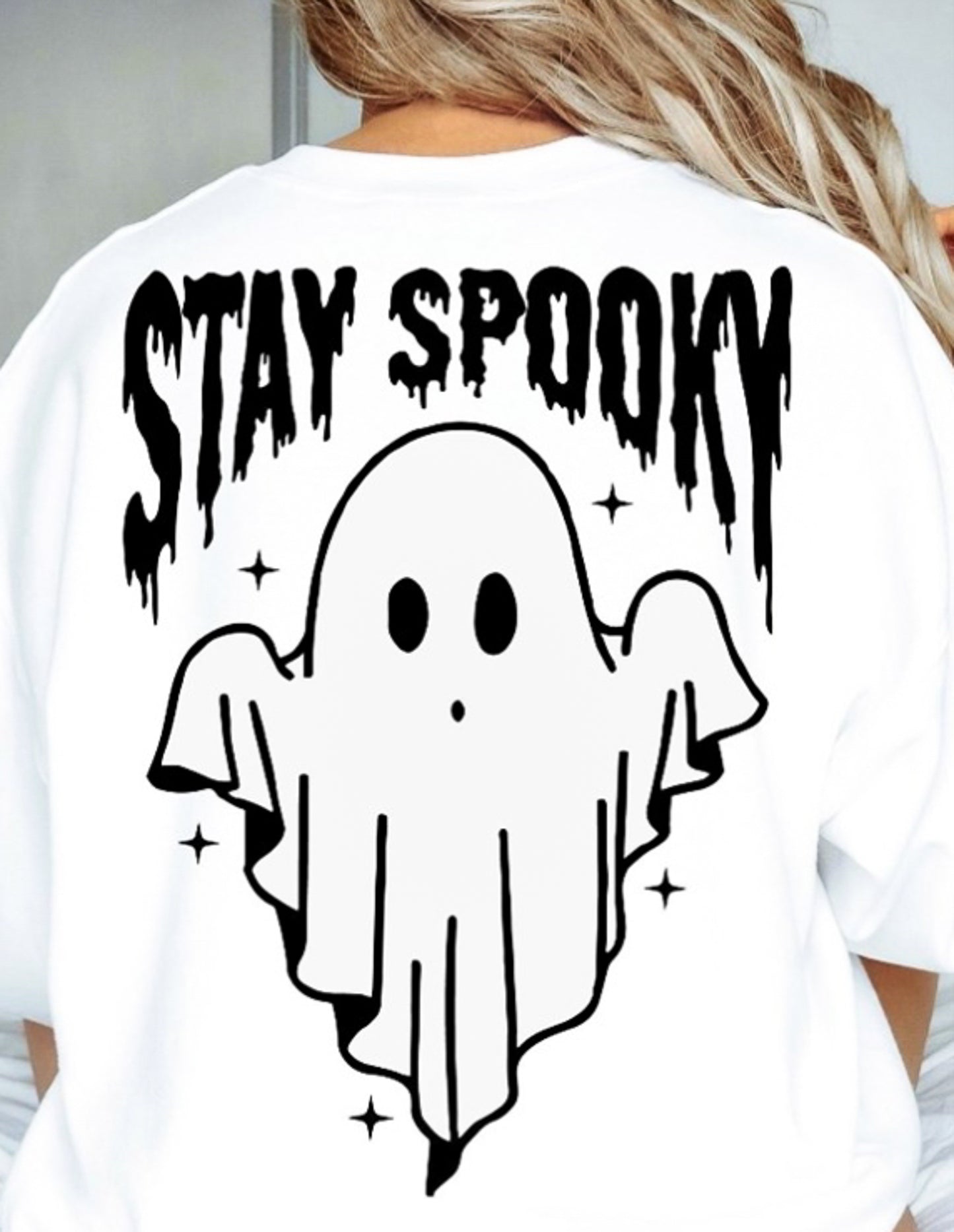 Stay Spooky Skeleton Hand & Ghost Front/Back Crew Sweatshirt