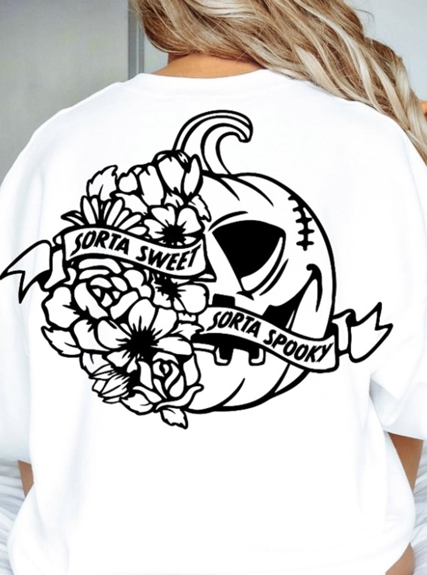 Sorta Sweet Sorta Spooky Floral Jack-O-Lantern Front/Back Crew Sweatshirt