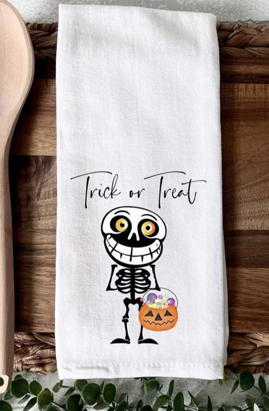 Trick Or Treat skeleton kitchen towel
