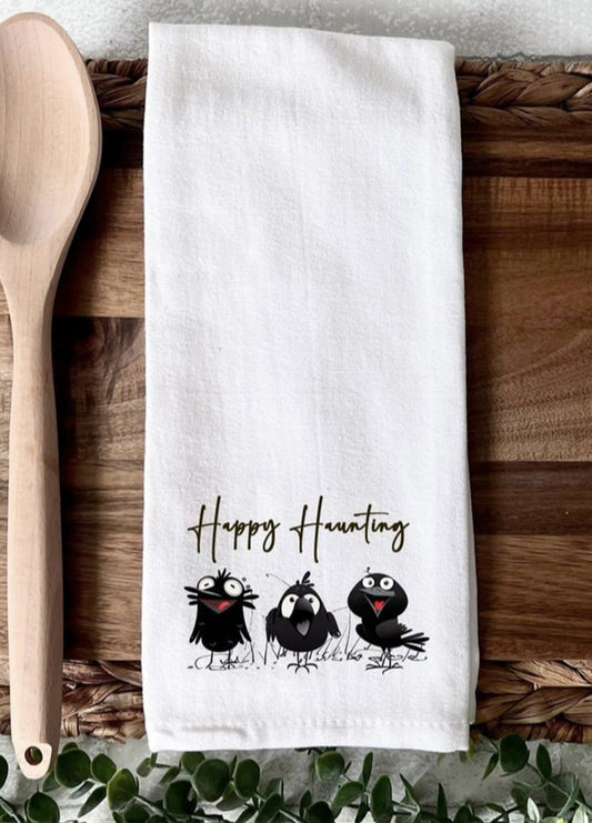 Happy Haunting 3 blackbirds kitchen towel