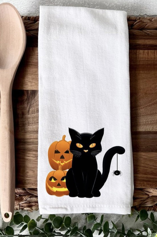 Black cat and jack-o-lanterns kitchen towel
