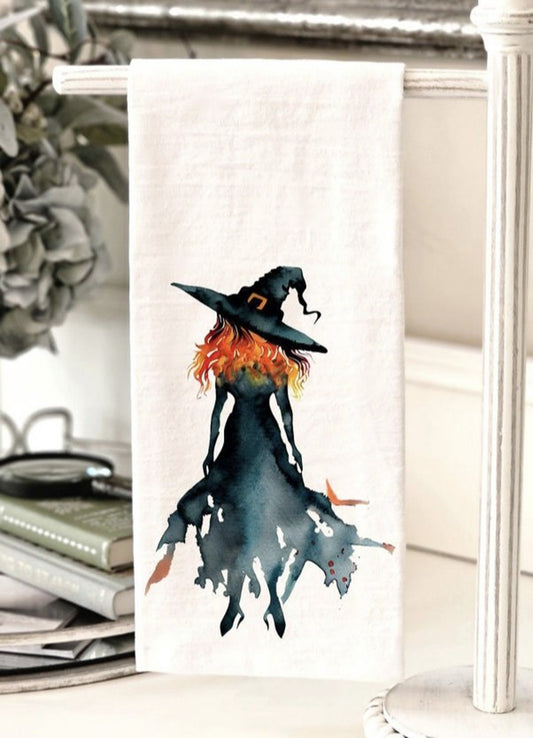 Watercolor witch kitchen towel