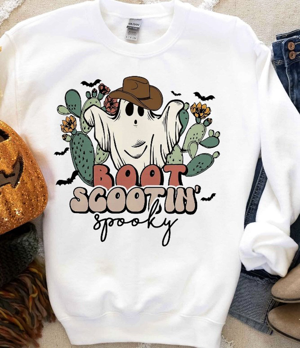 Boot Scootin' Spooky Cowgirl Ghost T-Shirt or Crew Sweatshirt