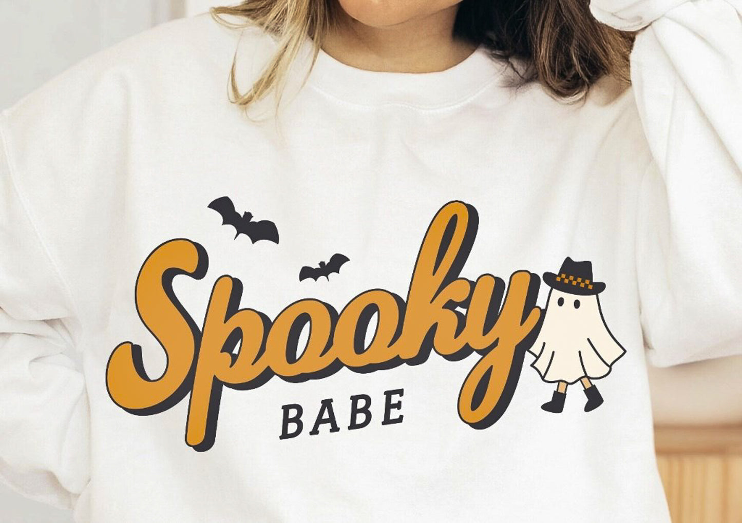 Spooky Babe With Ghost Crew Sweatshirt