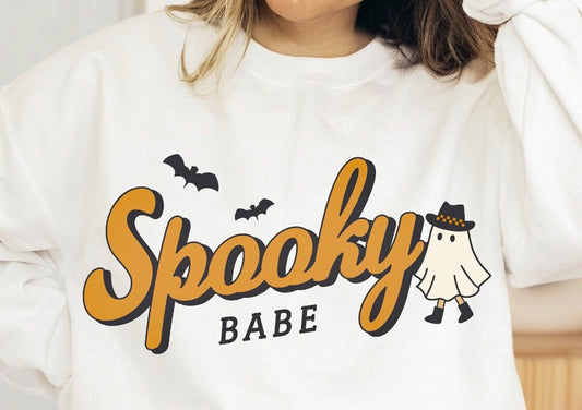 Spooky Babe With Ghost Crew Sweatshirt