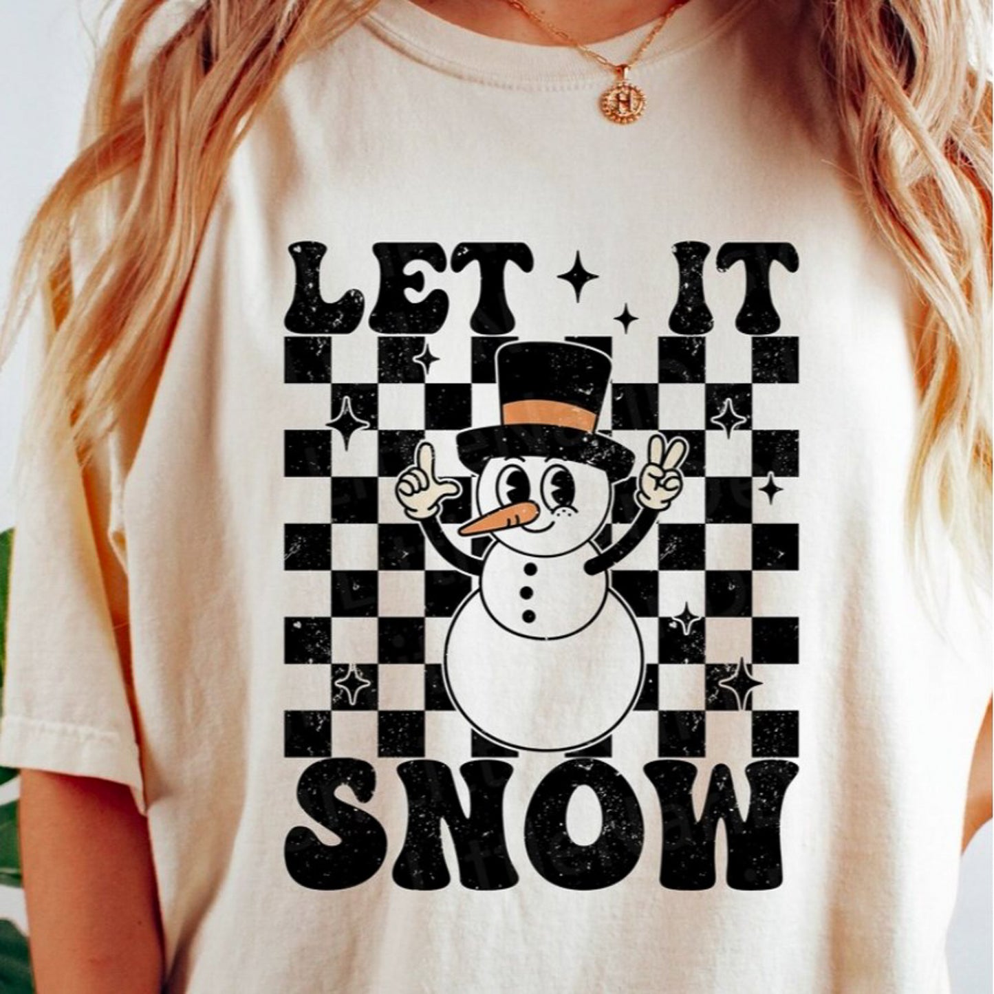Let It Snow Snowman & Checkered Background Tee