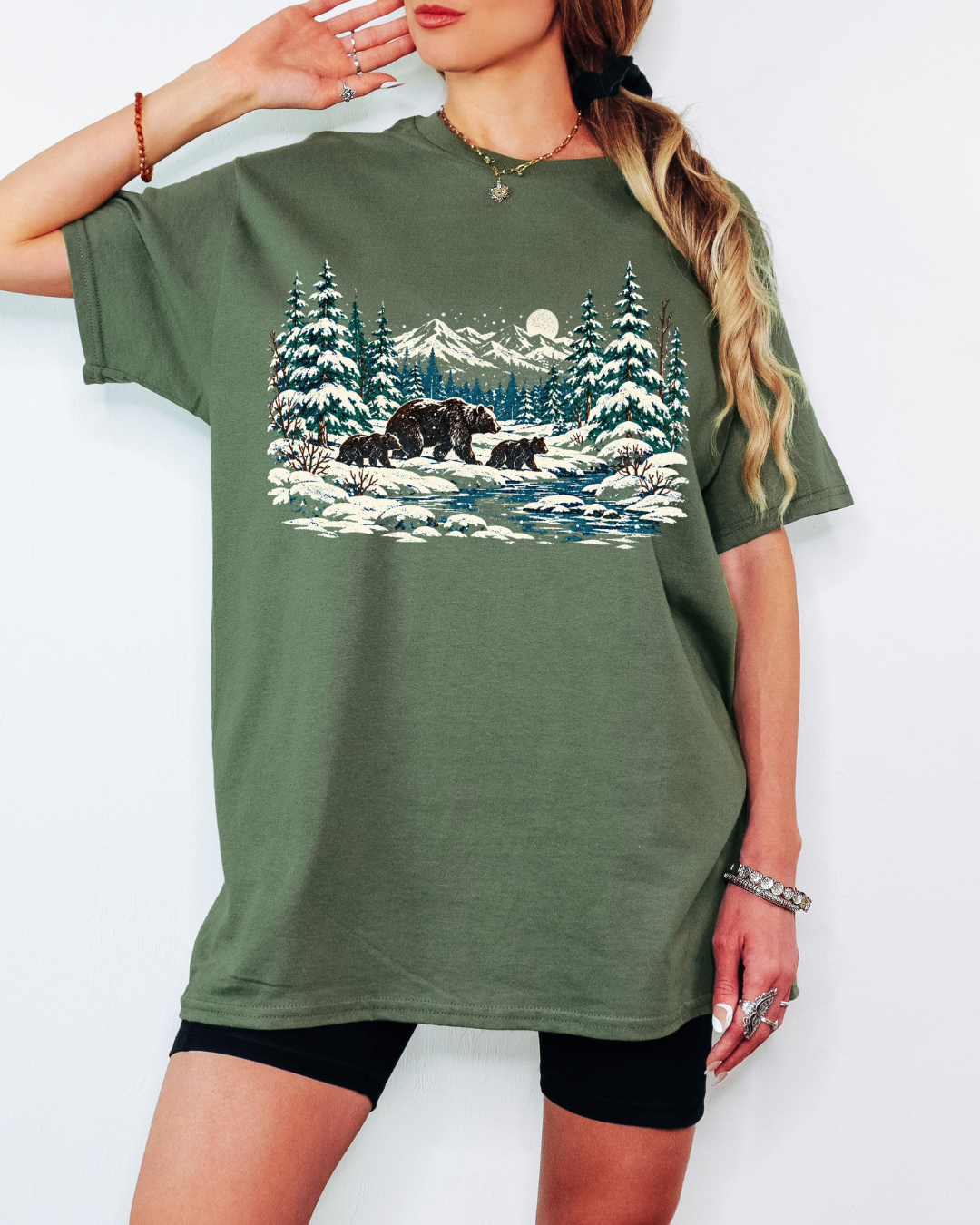 90s Retro Winter Landscape Tee or Crew Sweatshirt